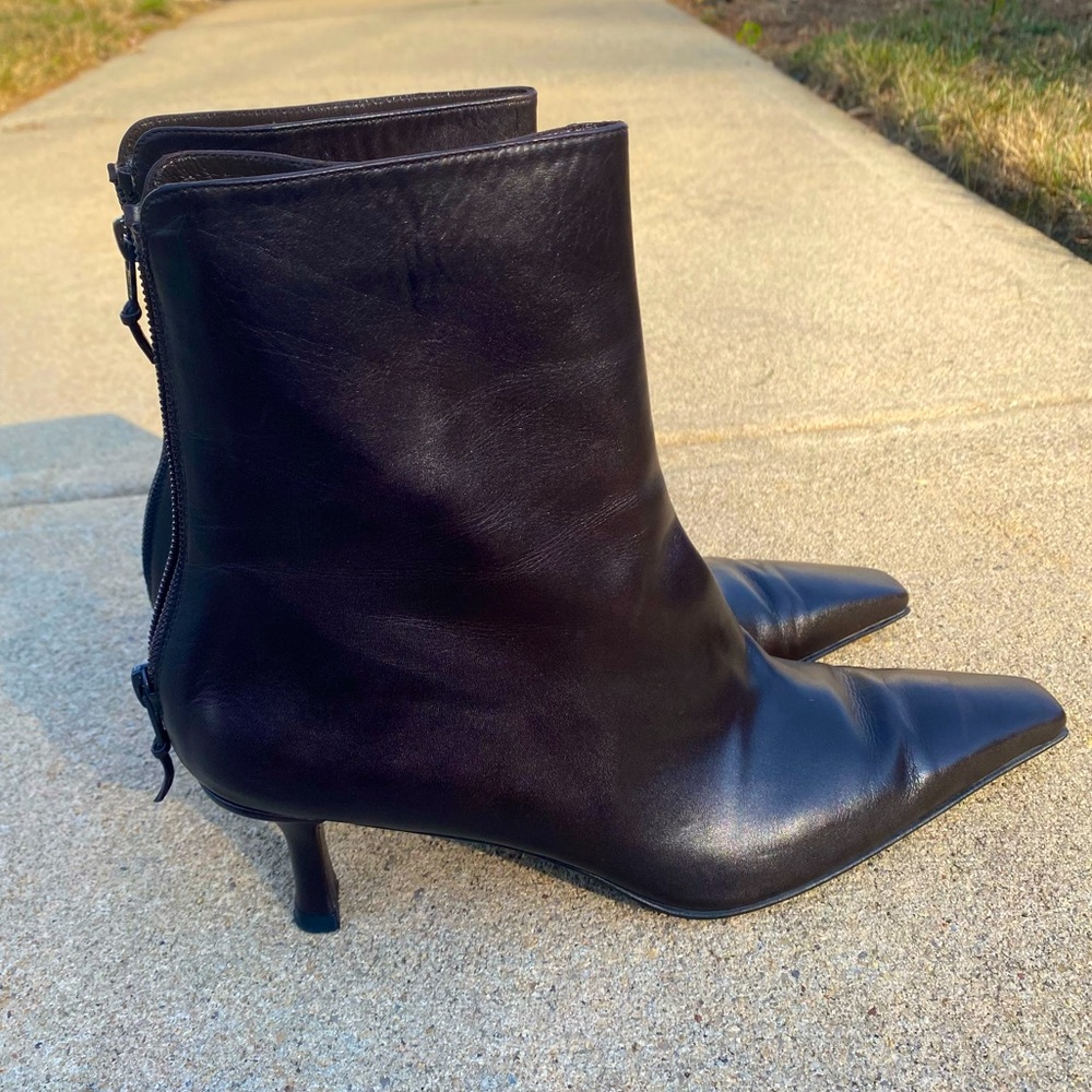 Stuart Weizmann Cola Calf Dark Brown Leather Heeled Boots